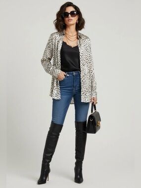 Haver London Women's Size 1X Satin Leopard Blouse Button Mob Wife
